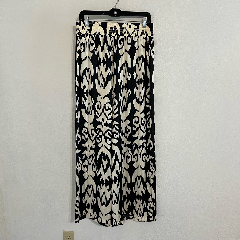 Women's Sincerely Jules Wide Leg Pants Black/White Floral Print Size L